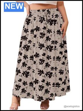 Plus Size Maxi Skirt High Waisted Flowy A-Line Summer Vacation